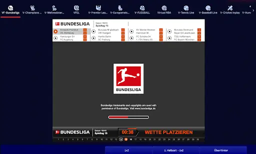 Virtuelle Bundesliga Wettseite mit Bundesliga-Logo und Spielplan der Saison