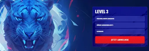 Illustration eines blauen Panthers mit leuchtenden Augen, Symbol für Casino Level 3 Vorteile